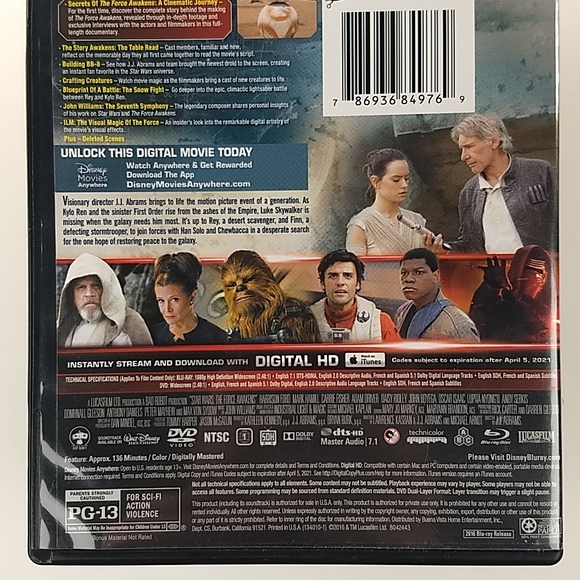 Star Wars: The Force Awakens Blu Ray/ DVD Combo pack - Picture 4 of 17
